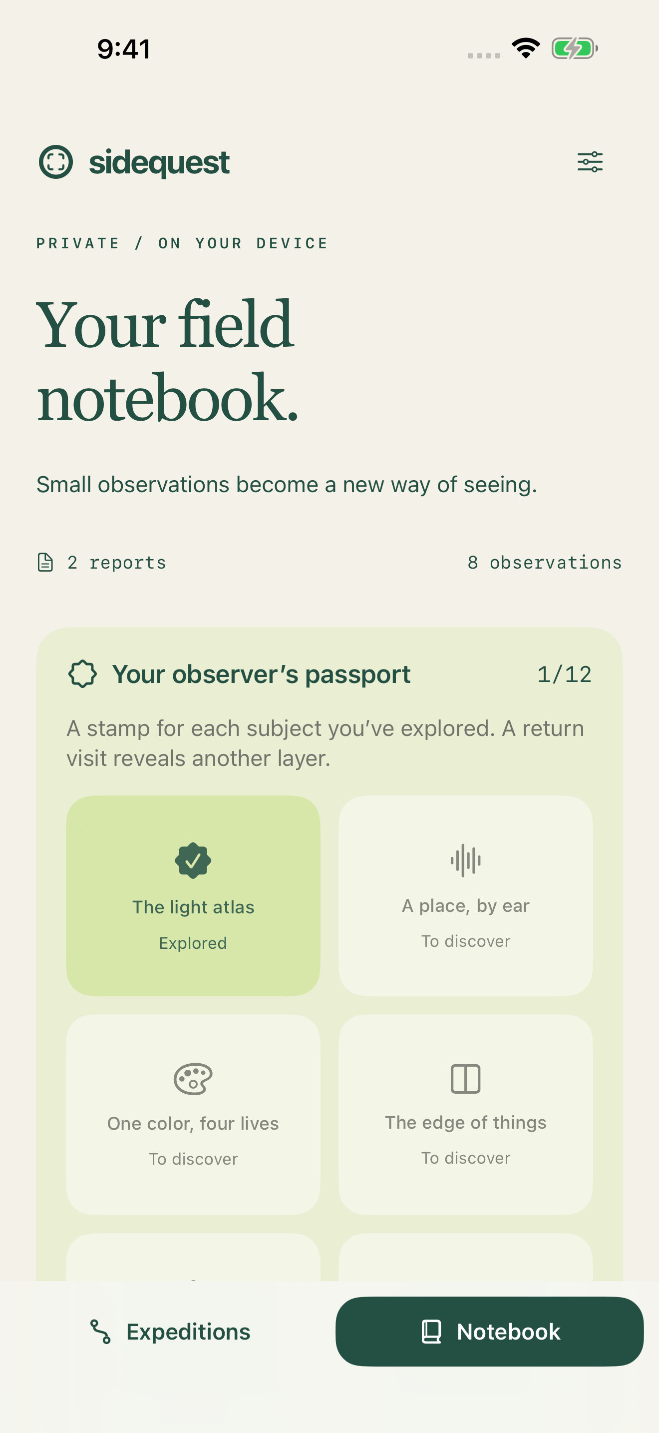 The observer’s passport showing explored subjects